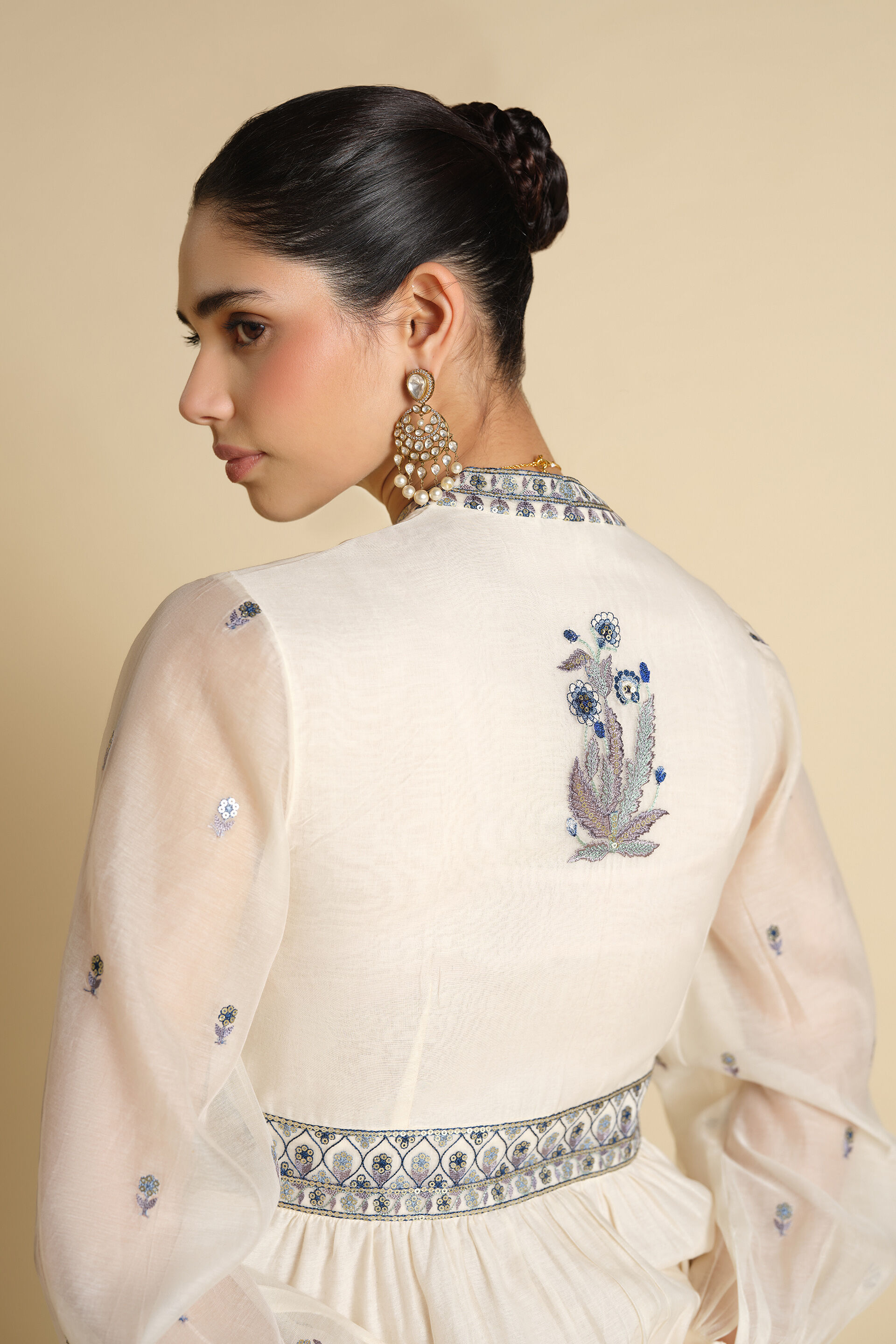 Aditha Embroidered Mul Kaftan - White, White, image 6